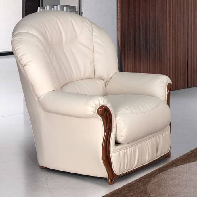 Fauteuil fixe contemporain en cuir coloris crème Wilfried